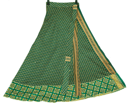 Sushila Vintage Art Silk Saree Magic Wrap Reversible Skirt Green Floral Dress