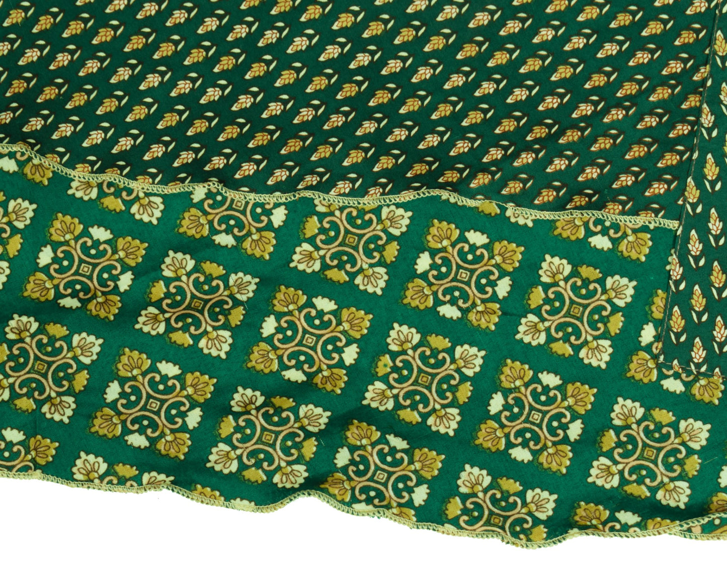 Sushila Vintage Art Silk Saree Magic Wrap Reversible Skirt Green Floral Dress