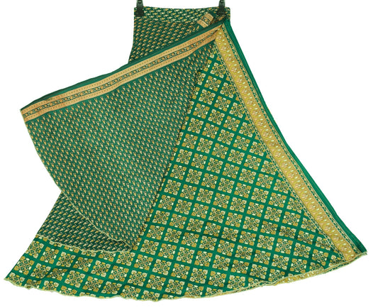 Sushila Vintage Art Silk Saree Magic Wrap Reversible Skirt Green Floral Dress