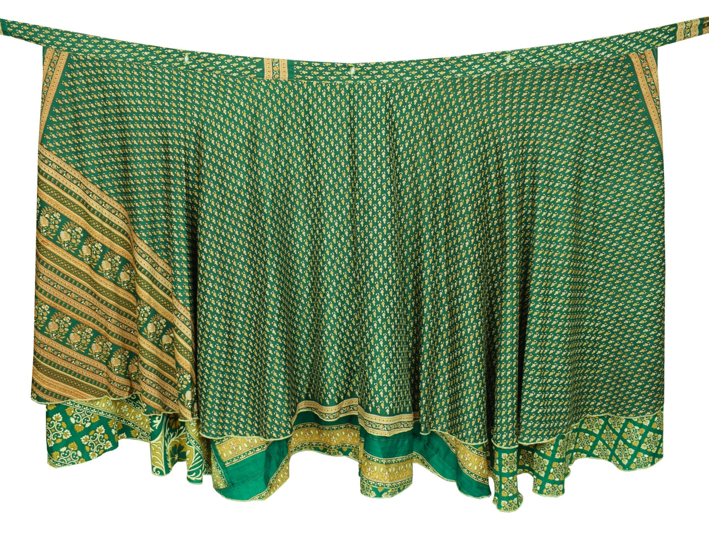 Sushila Vintage Art Silk Saree Magic Wrap Reversible Skirt Green Floral Dress