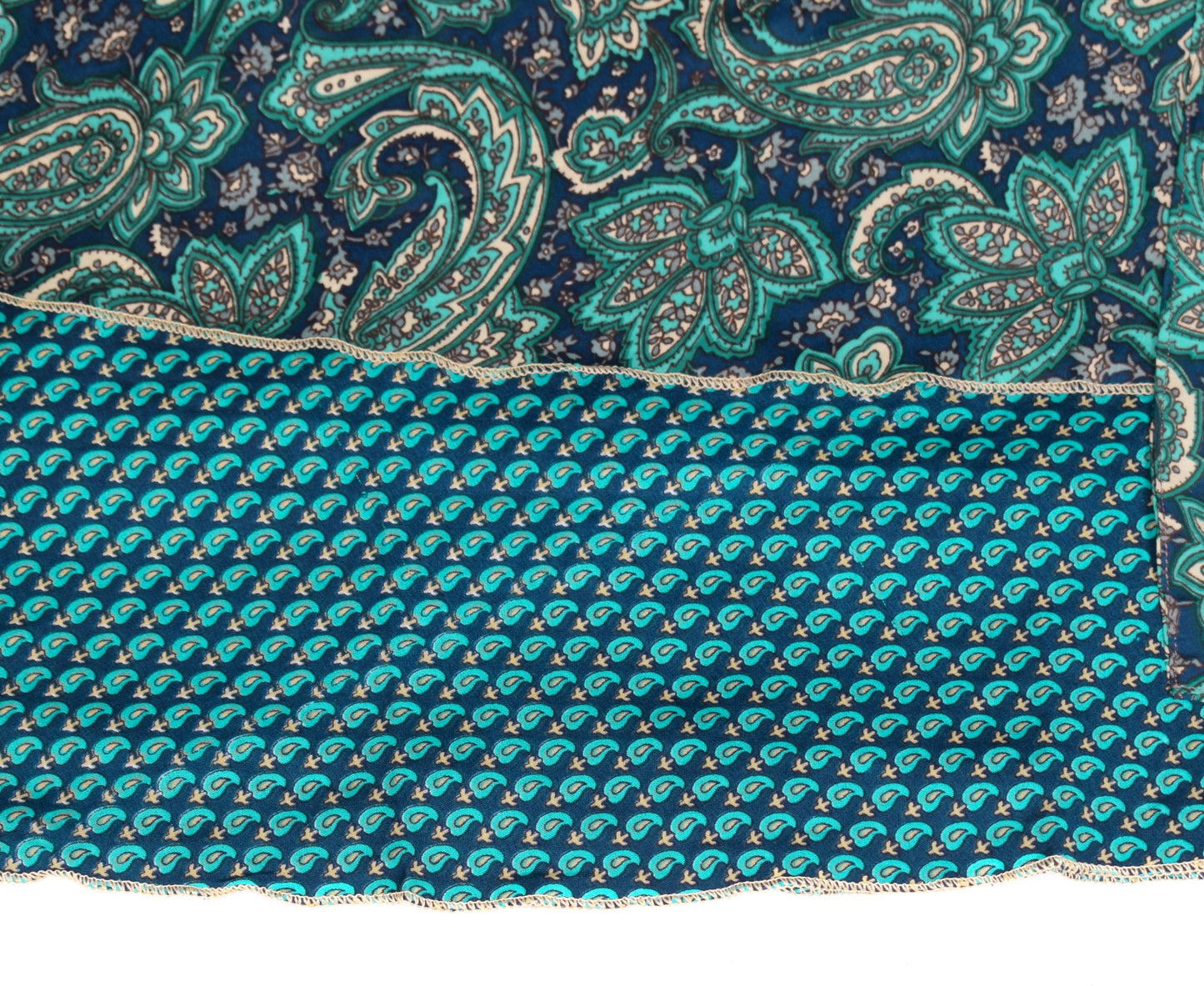 Sushila Vintage Art Silk Saree Magic Wrap Blue Paisley Reversible Skirt Beach Dress