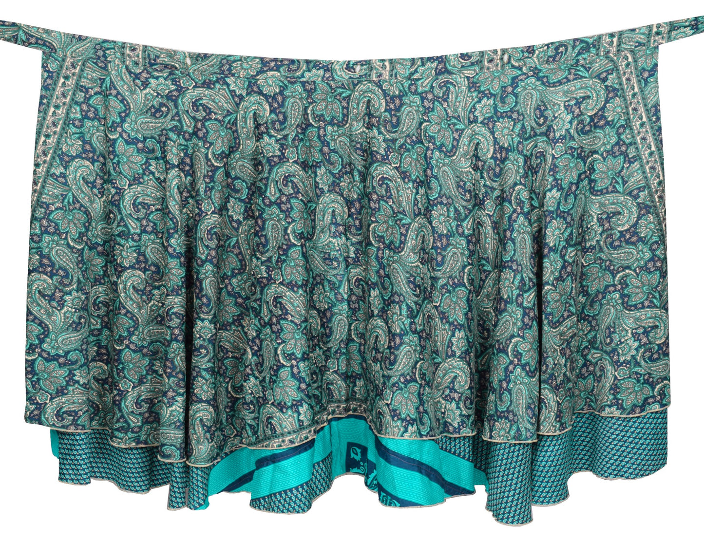 Sushila Vintage Art Silk Saree Magic Wrap Blue Paisley Reversible Skirt Beach Dress