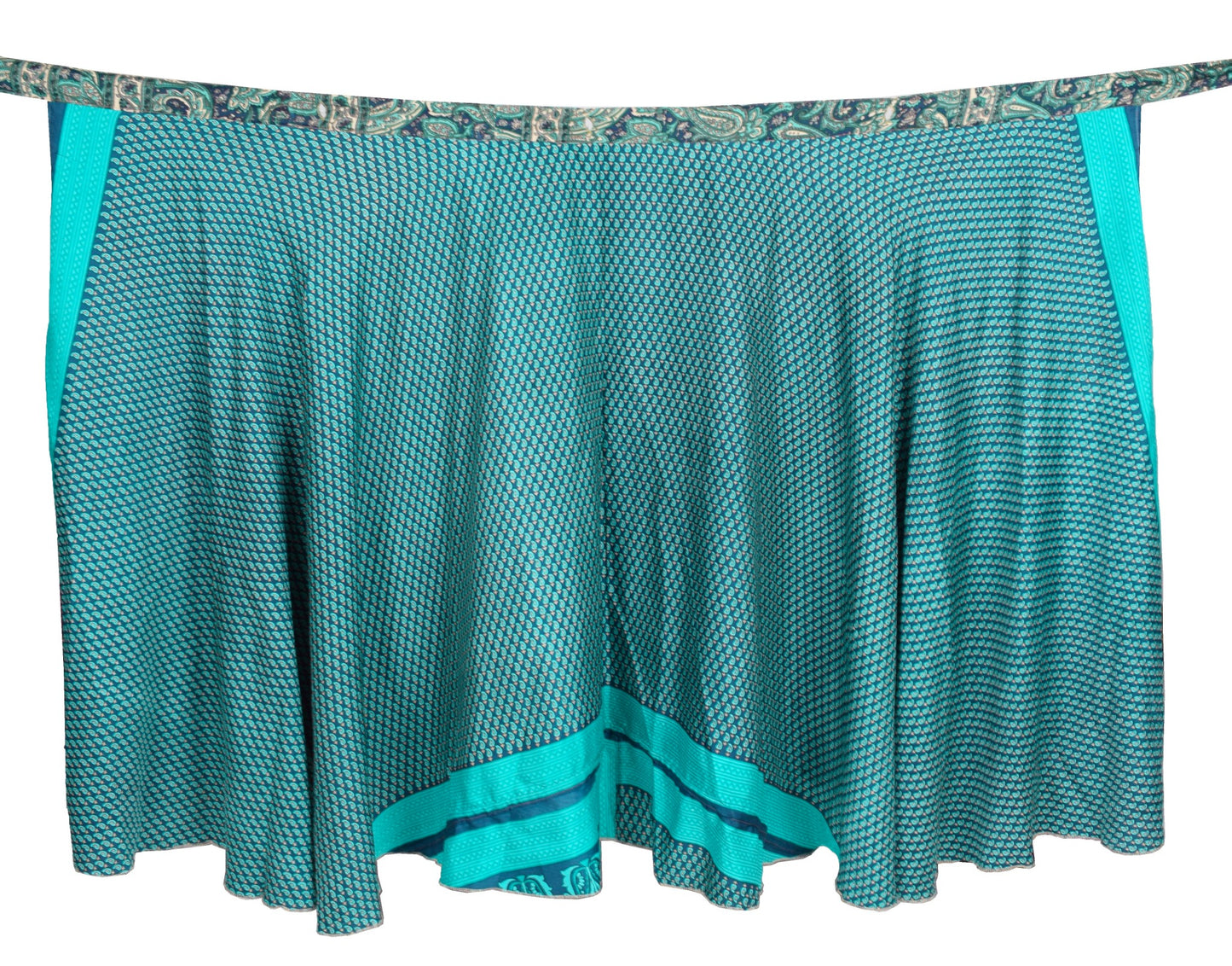Sushila Vintage Art Silk Saree Magic Wrap Blue Paisley Reversible Skirt Beach Dress