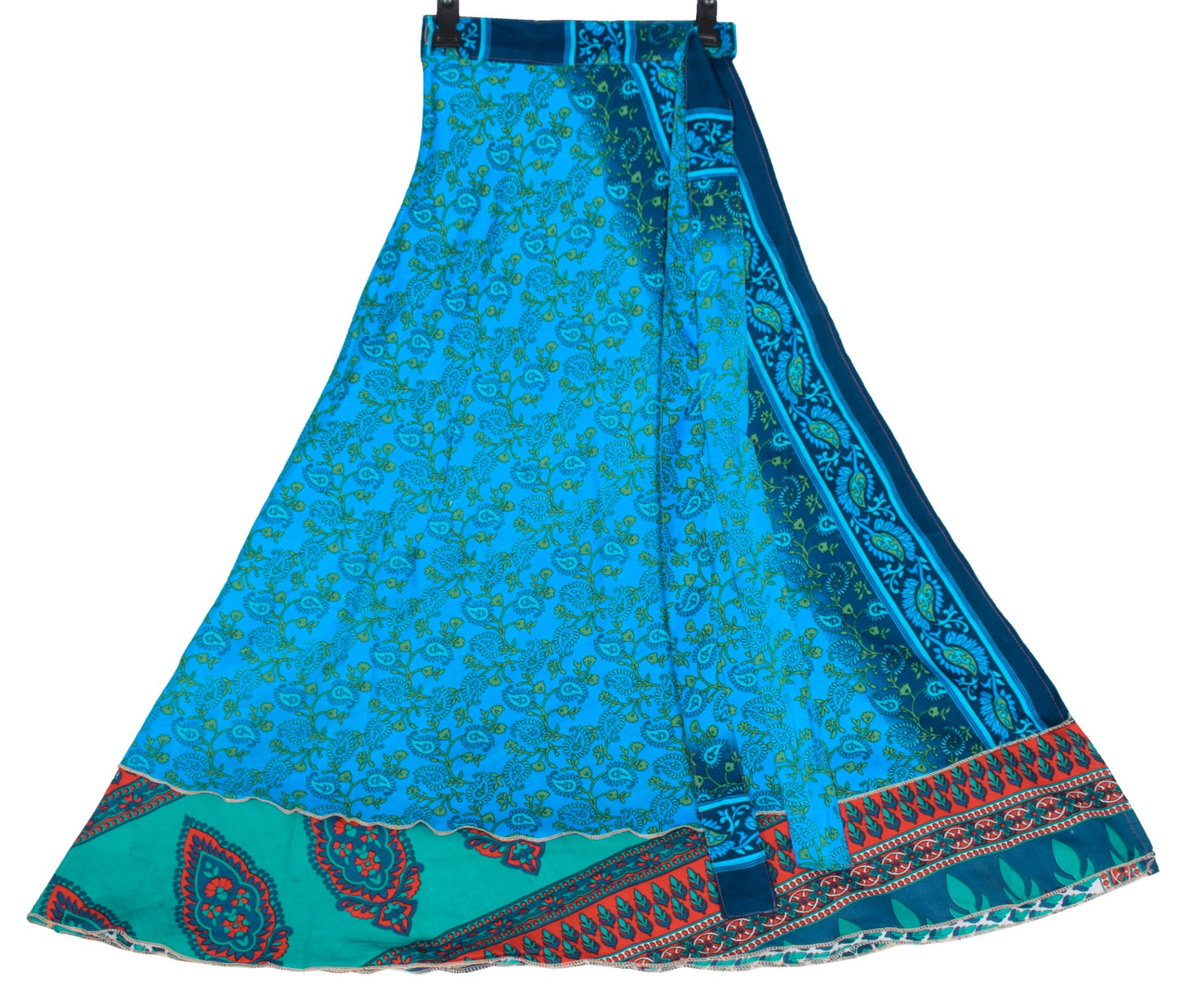 Sushila Vintage TealGreen Art Silk Saree Magic Wrap Reversible Skirt BeachDress