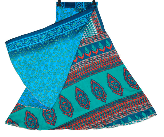 Sushila Vintage TealGreen Art Silk Saree Magic Wrap Reversible Skirt BeachDress
