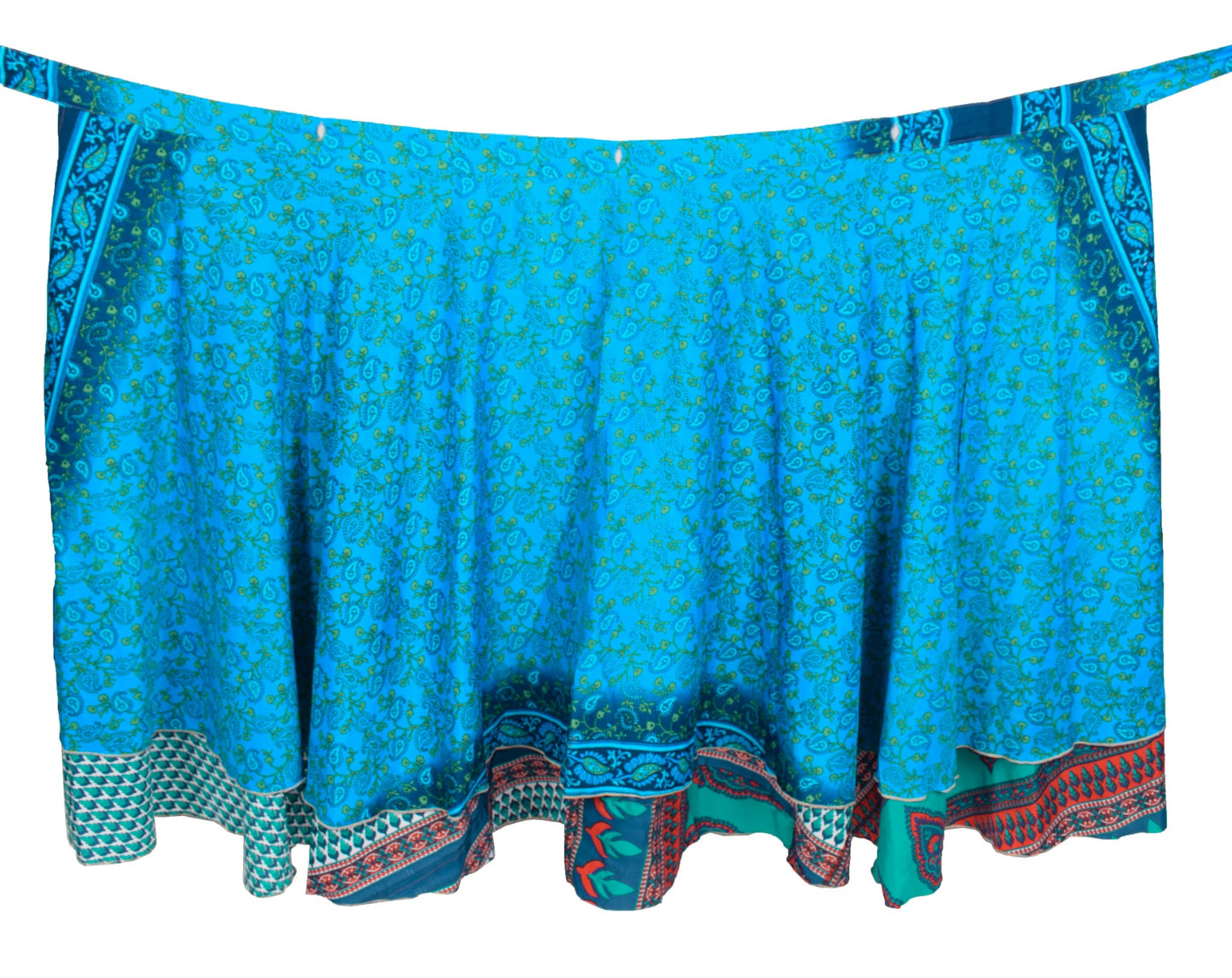 Sushila Vintage TealGreen Art Silk Saree Magic Wrap Reversible Skirt BeachDress
