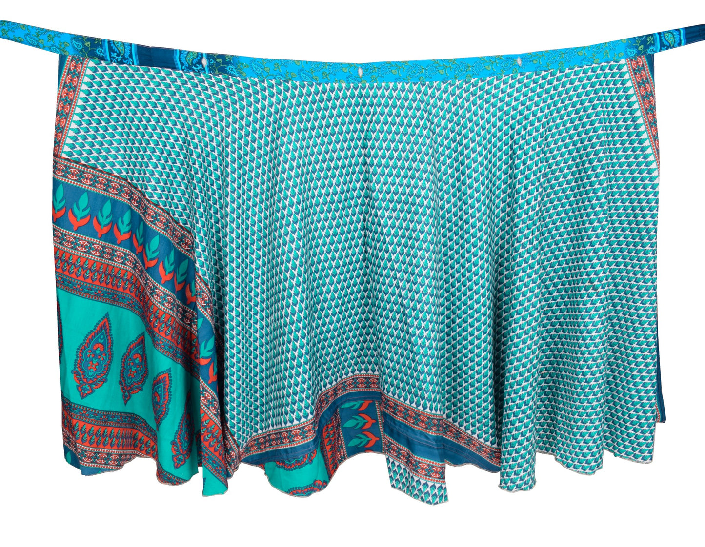 Sushila Vintage TealGreen Art Silk Saree Magic Wrap Reversible Skirt BeachDress