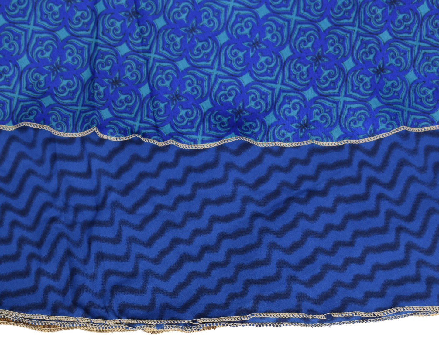 Sushila Vintage Art Silk Saree Magic Wrap Reversible Skirt Blue Boho BeachDress