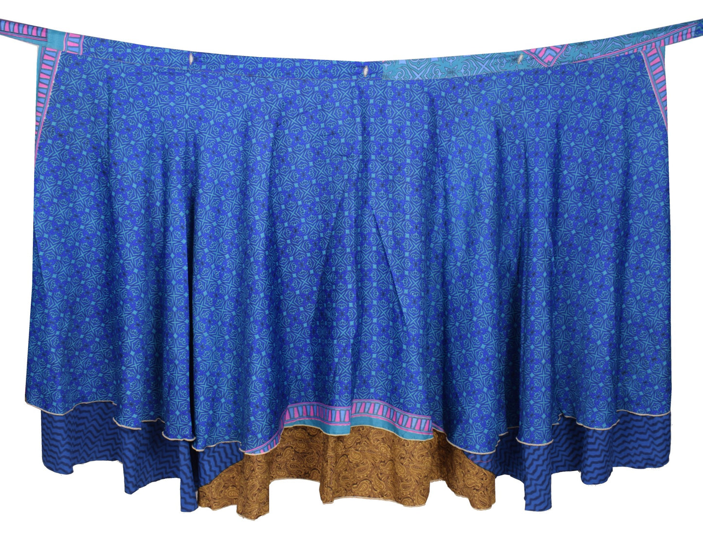 Sushila Vintage Art Silk Saree Magic Wrap Reversible Skirt Blue Boho BeachDress
