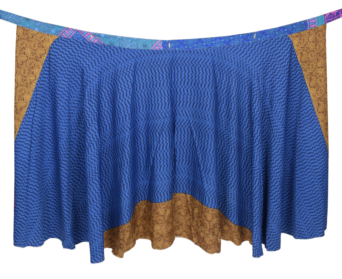 Sushila Vintage Art Silk Saree Magic Wrap Reversible Skirt Blue Boho BeachDress