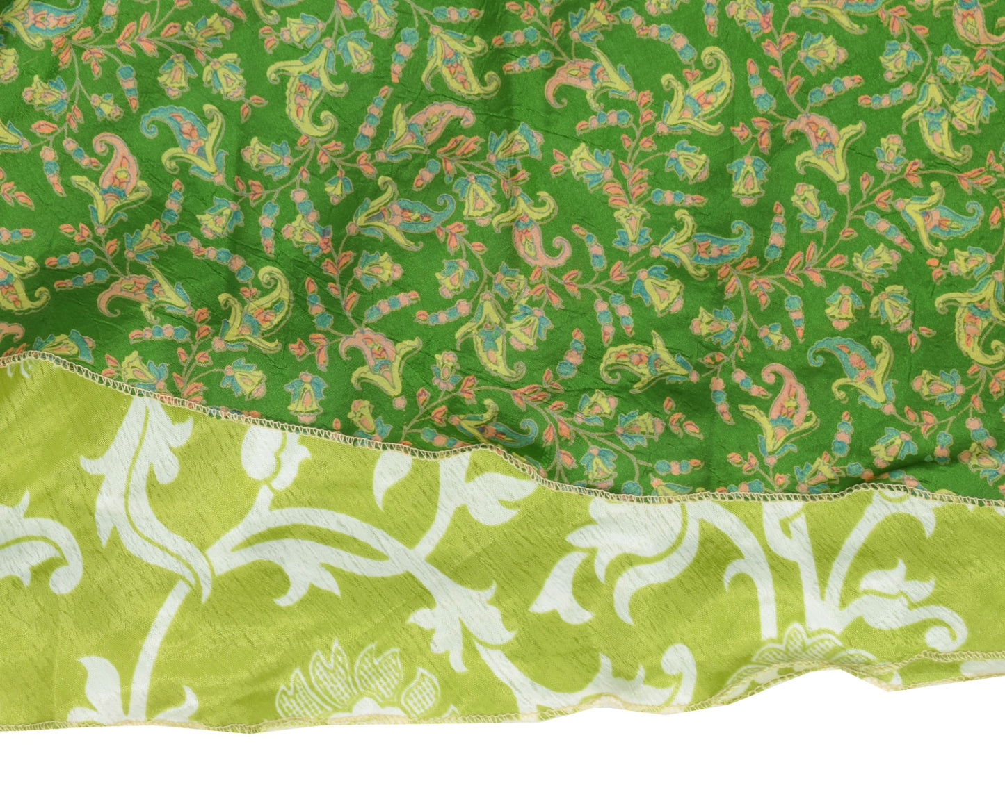 Sushila Vintage Art Silk Saree Magic Wrap Reversible Skirt Beach Dress Green Floral