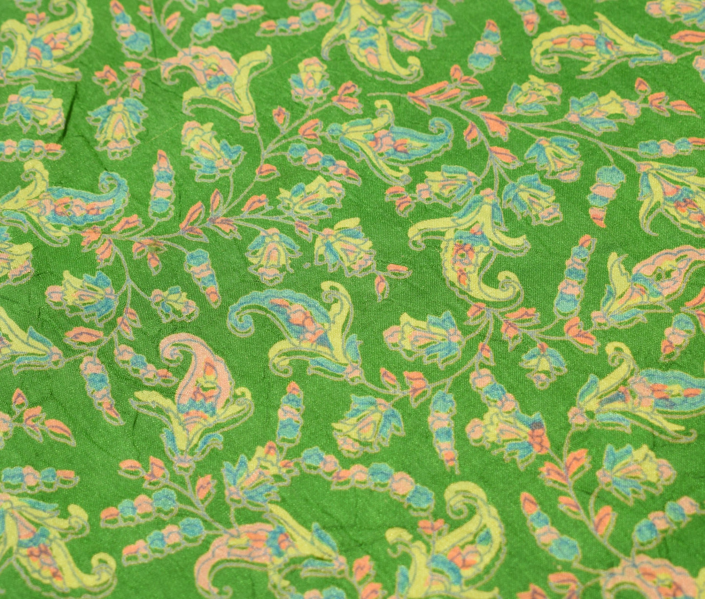 Sushila Vintage Art Silk Saree Magic Wrap Reversible Skirt Beach Dress Green Floral