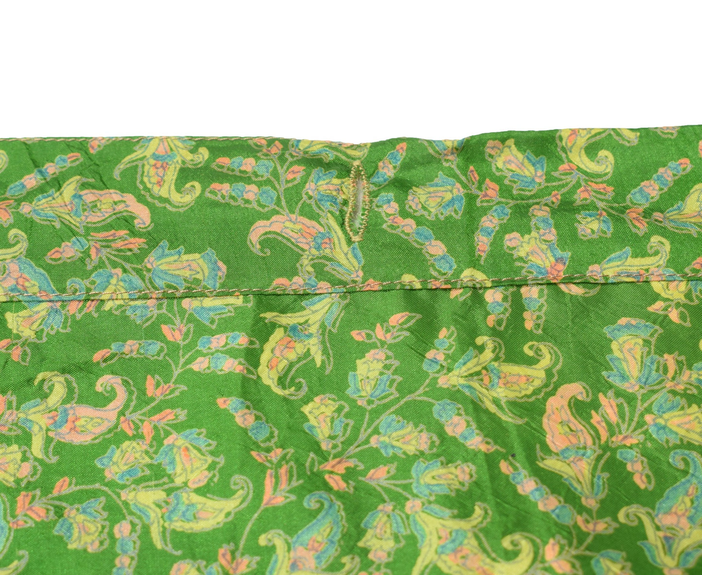 Sushila Vintage Art Silk Saree Magic Wrap Reversible Skirt Beach Dress Green Floral