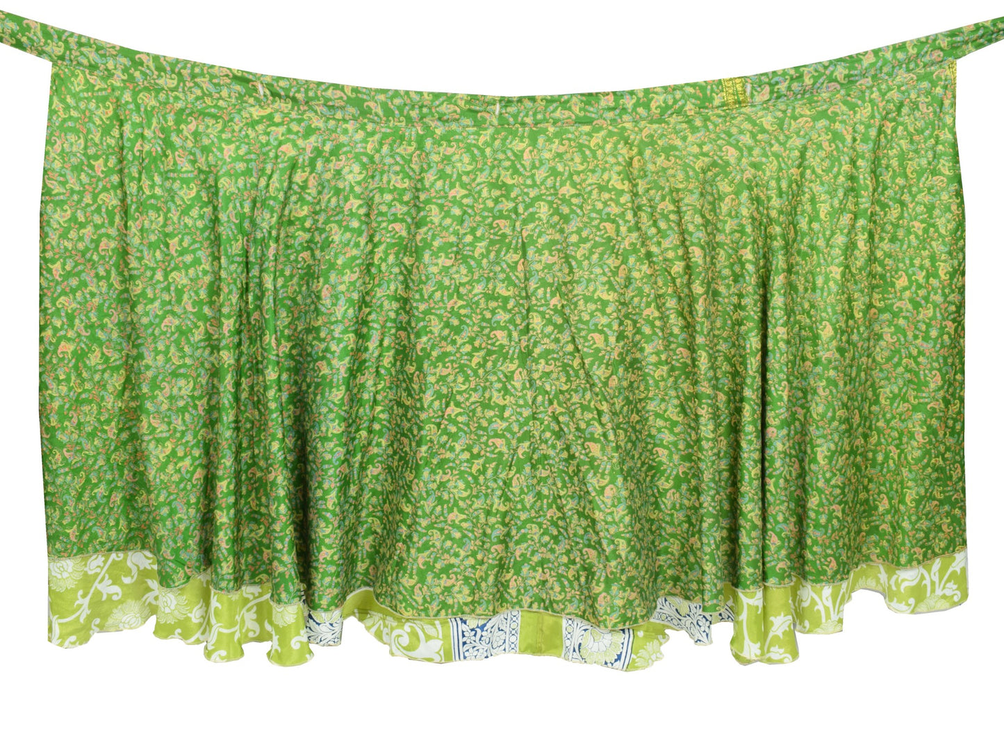 Sushila Vintage Art Silk Saree Magic Wrap Reversible Skirt Beach Dress Green Floral