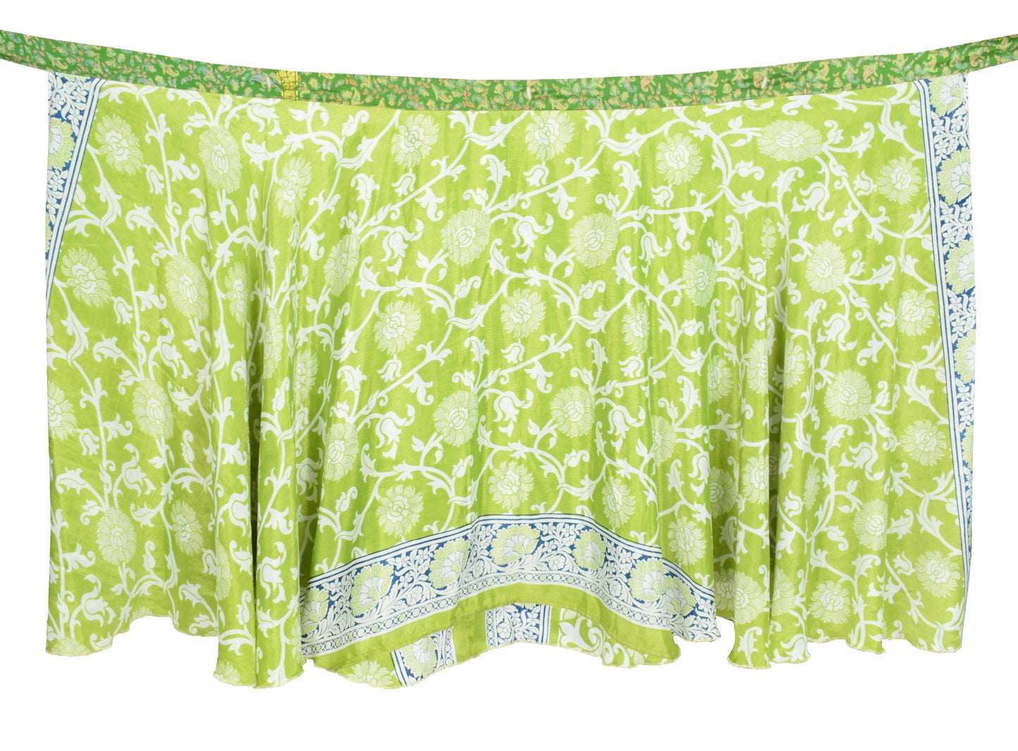 Sushila Vintage Art Silk Saree Magic Wrap Reversible Skirt Beach Dress Green Floral
