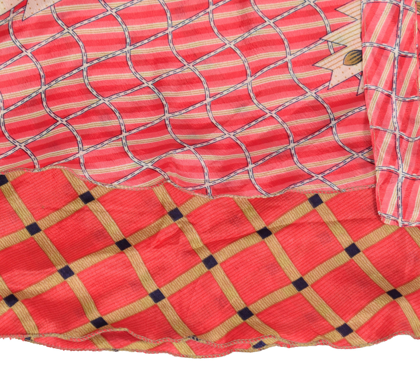 Sushila Vintage Pink Checks Saree Magic Wrap Reversible Skirt Art Silk Beach Dress