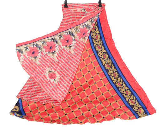 Sushila Vintage Pink Checks Saree Magic Wrap Reversible Skirt Art Silk Beach Dress