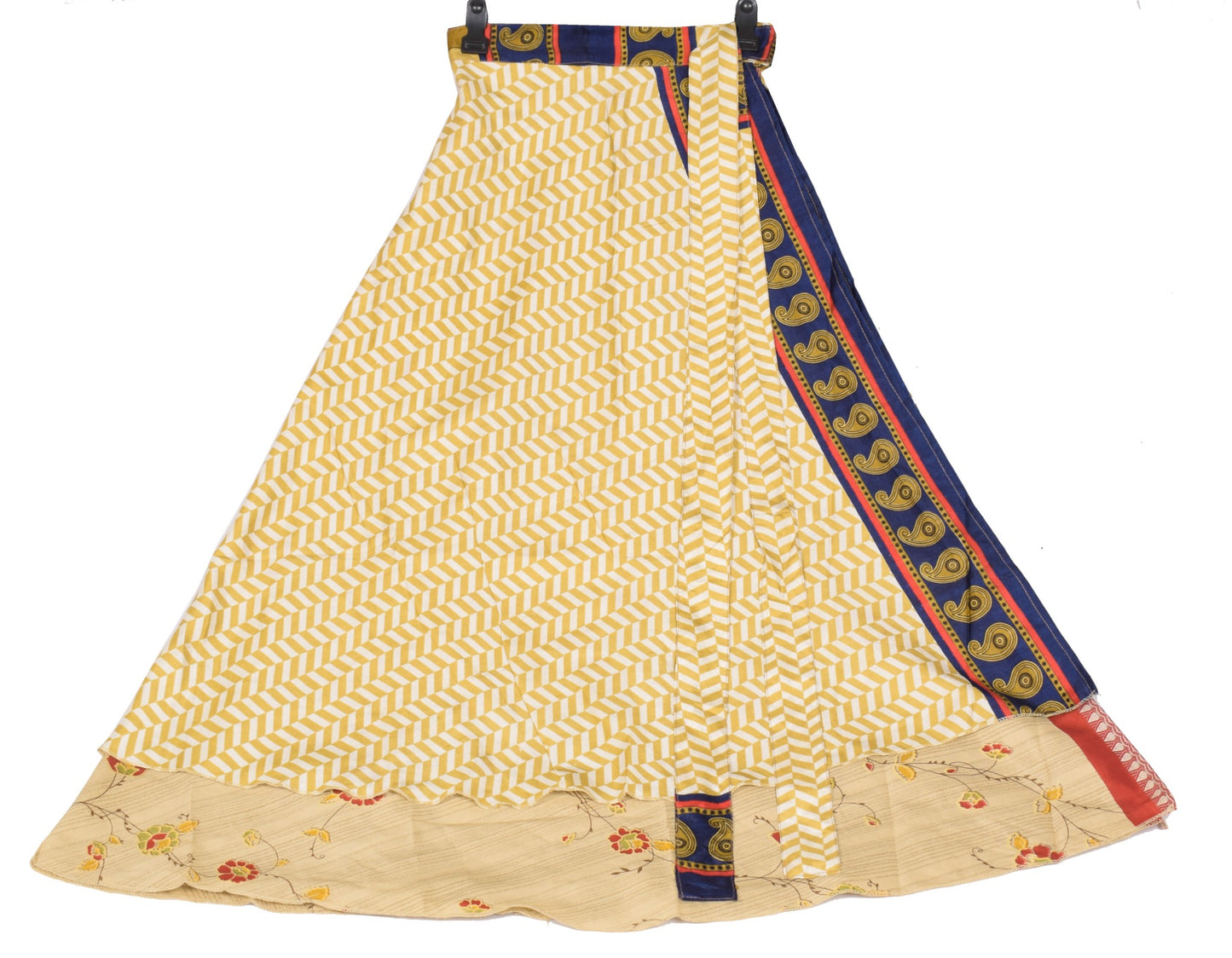 Sushila Vintage Light Brown Saree Magic Wrap Reversible Skirt Art Silk Beach Dress