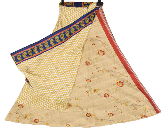 Sushila Vintage Light Brown Saree Magic Wrap Reversible Skirt Art Silk Beach Dress