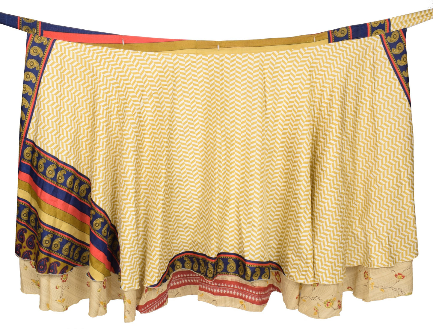 Sushila Vintage Light Brown Saree Magic Wrap Reversible Skirt Art Silk Beach Dress