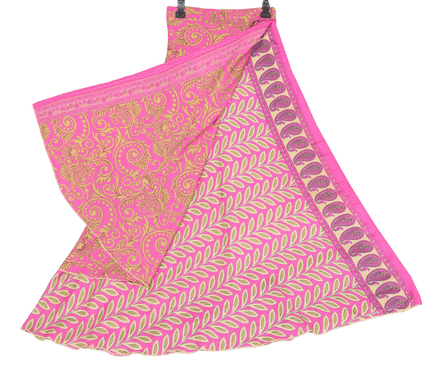 Sushila Vintage Art Silk Saree Magic Wrap Floral Pink Reversible Skirt Beach Dress