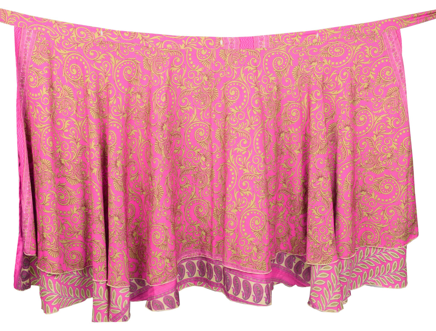Sushila Vintage Art Silk Saree Magic Wrap Floral Pink Reversible Skirt Beach Dress
