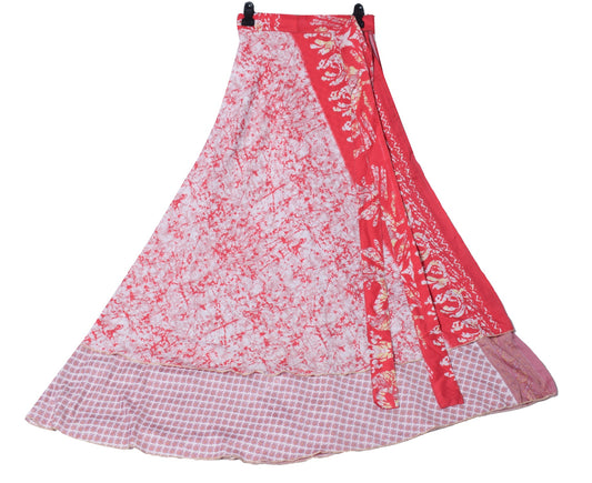 Sushila Vintage Art Silk Saree Magic Wrap Reversible Skirt White Beach Dress