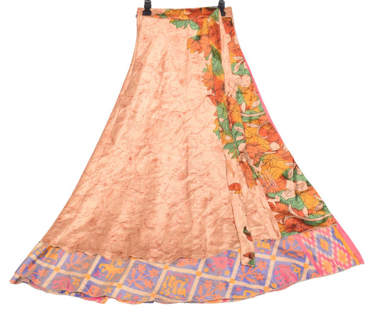 Sushila Vintage Art Silk Saree Magic Wrap Reversible Skirt Floral Beach Dress