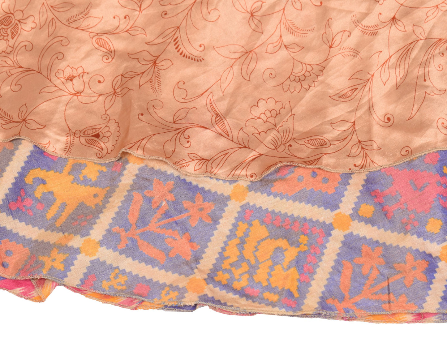 Sushila Vintage Art Silk Saree Magic Wrap Reversible Skirt Floral Beach Dress
