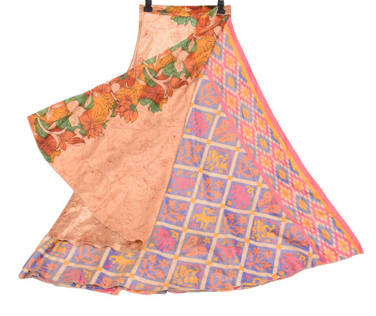Sushila Vintage Art Silk Saree Magic Wrap Reversible Skirt Floral Beach Dress