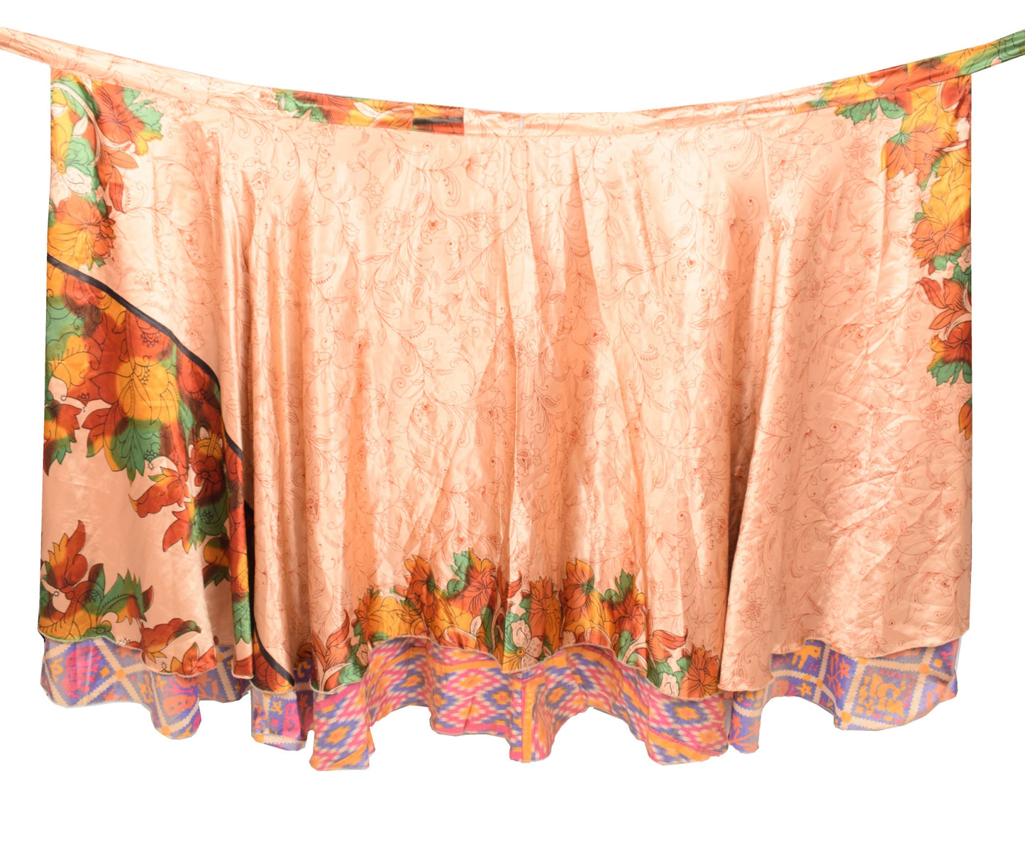 Sushila Vintage Art Silk Saree Magic Wrap Reversible Skirt Floral Beach Dress