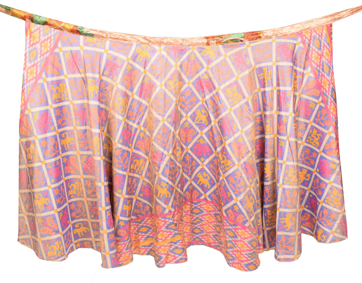 Sushila Vintage Art Silk Saree Magic Wrap Reversible Skirt Floral Beach Dress