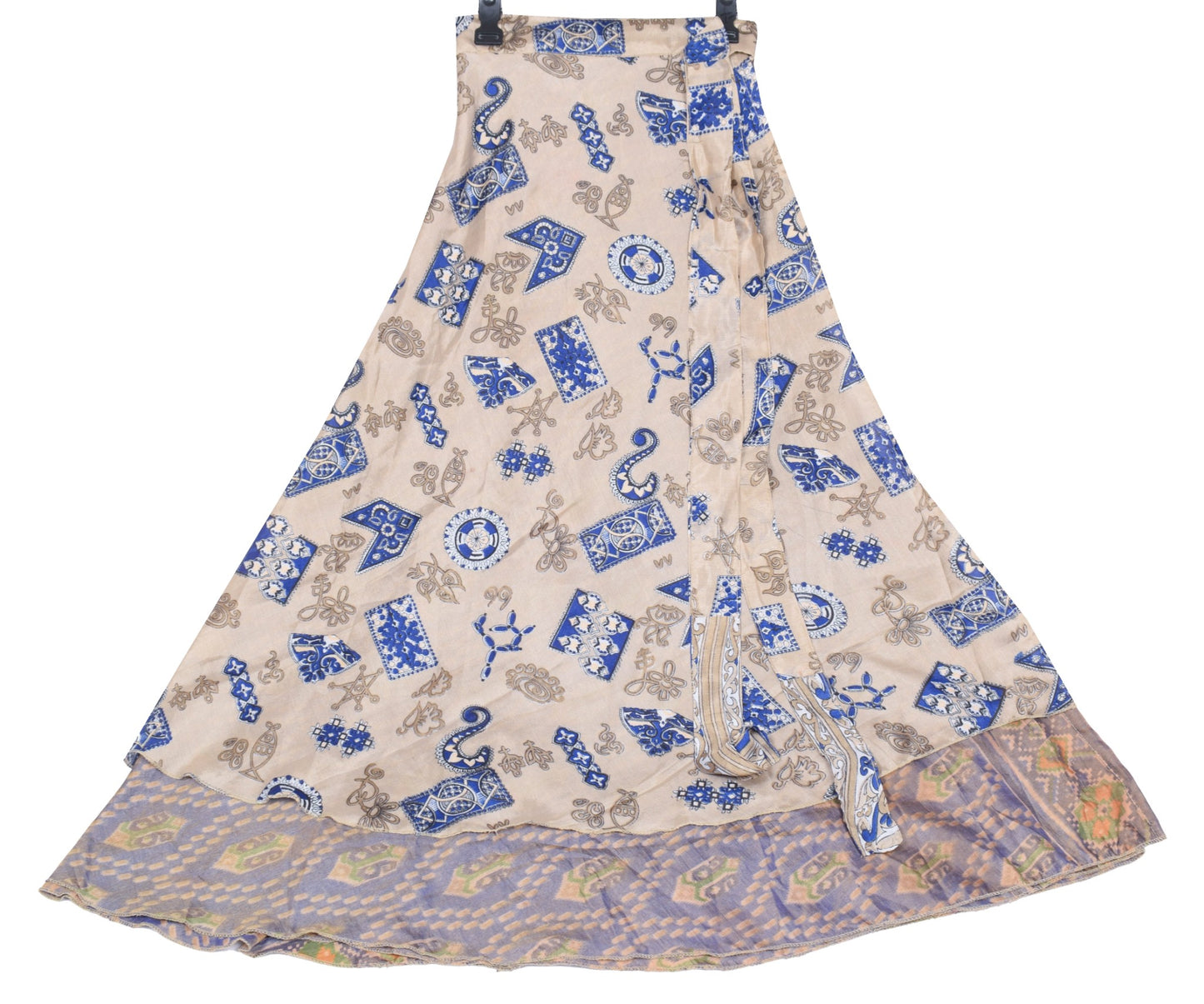 Sushila Vintage Art Silk Saree Magic Wrap 2 Layer Reversible Skirt Beach Dress