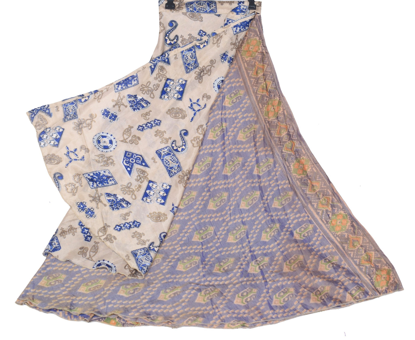 Sushila Vintage Art Silk Saree Magic Wrap 2 Layer Reversible Skirt Beach Dress