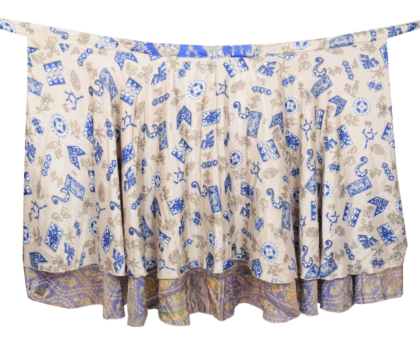 Sushila Vintage Art Silk Saree Magic Wrap 2 Layer Reversible Skirt Beach Dress