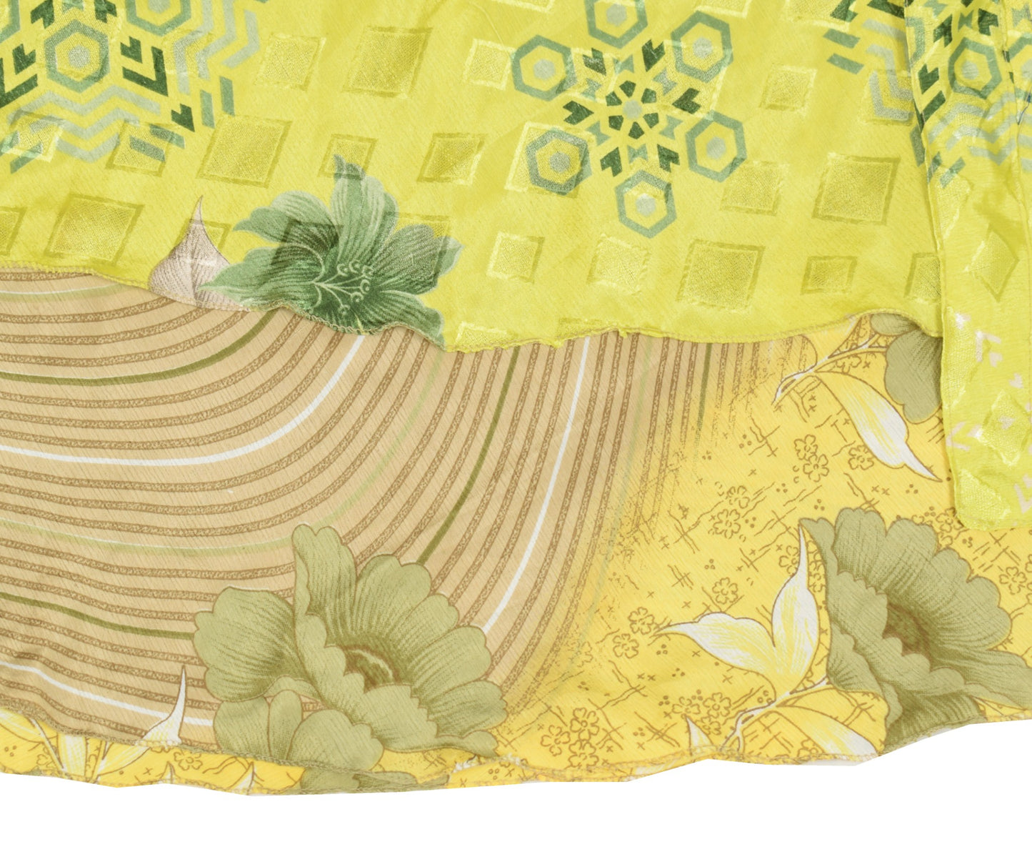 Sushila Vintage Art Silk Saree Magic Wrap Reversible Skirt Yellow Beach Dress