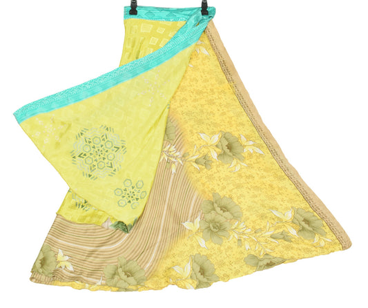 Sushila Vintage Art Silk Saree Magic Wrap Reversible Skirt Yellow Beach Dress
