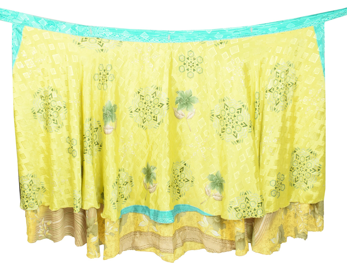 Sushila Vintage Art Silk Saree Magic Wrap Reversible Skirt Yellow Beach Dress