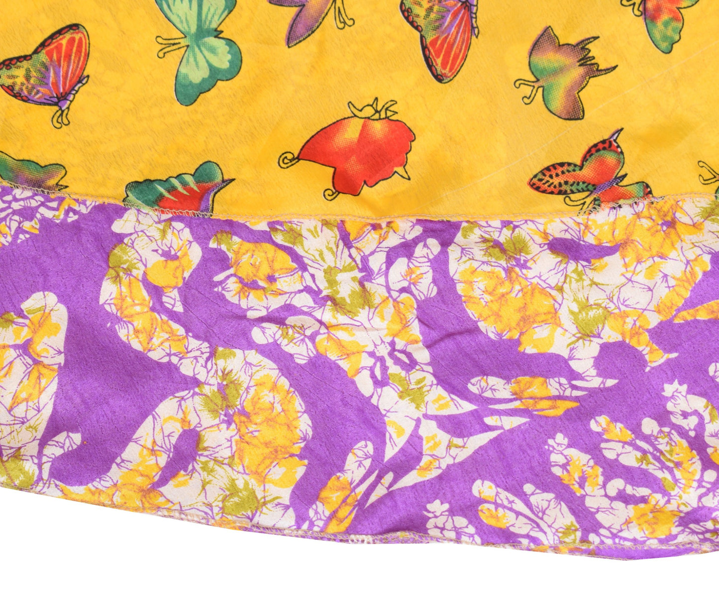 Sushila Vintage Art Silk Saree MagicWrap Reversible Skirt Butterfly Print Dress