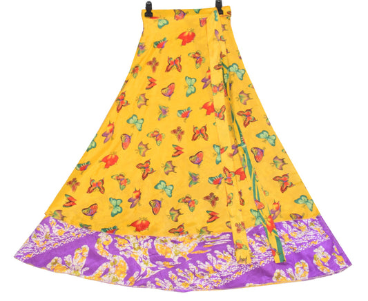 Sushila Vintage Art Silk Saree MagicWrap Reversible Skirt Butterfly Print Dress