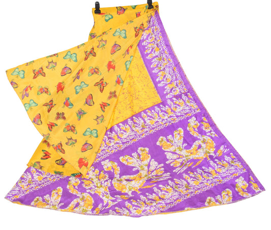 Sushila Vintage Art Silk Saree MagicWrap Reversible Skirt Butterfly Print Dress