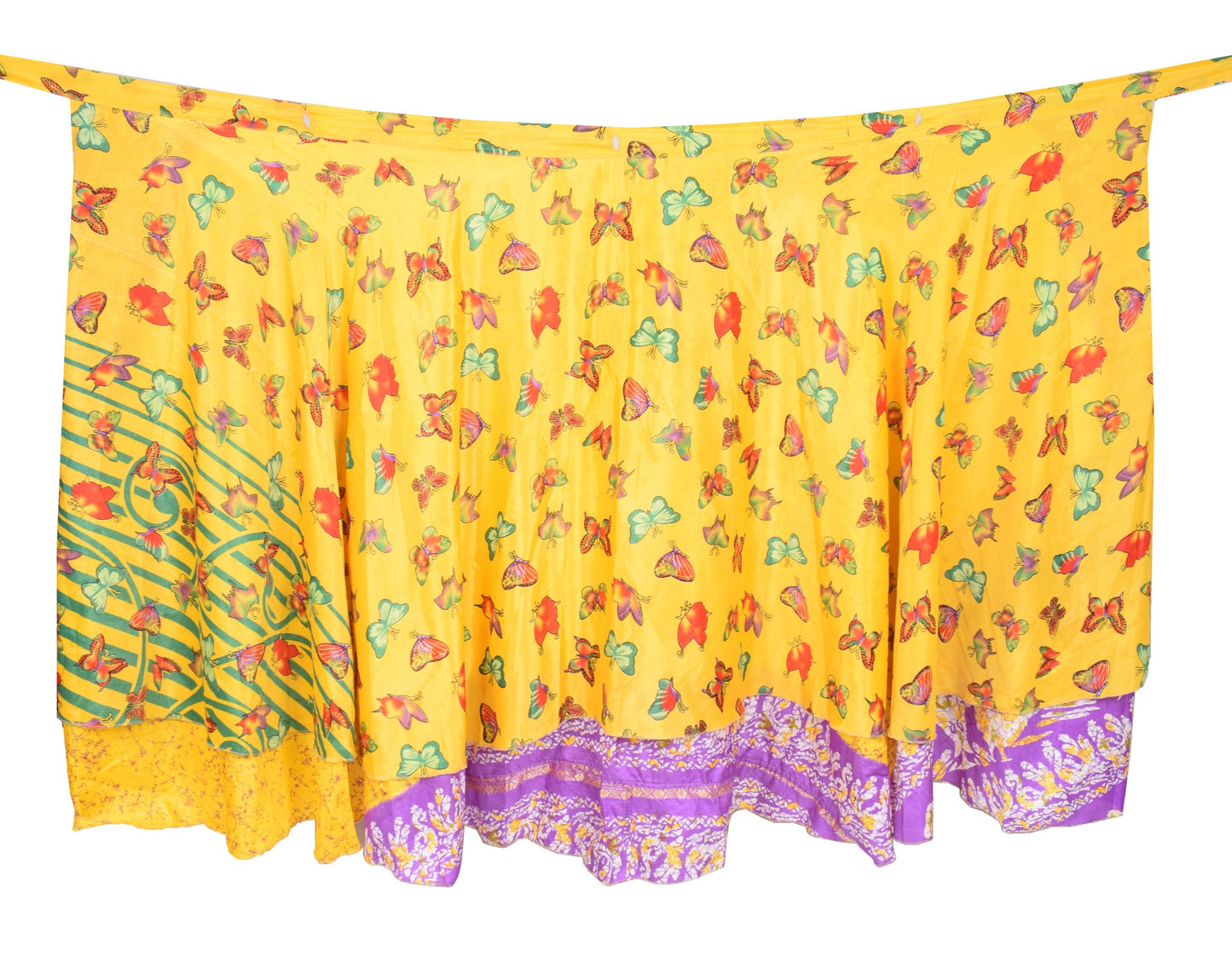 Sushila Vintage Art Silk Saree MagicWrap Reversible Skirt Butterfly Print Dress