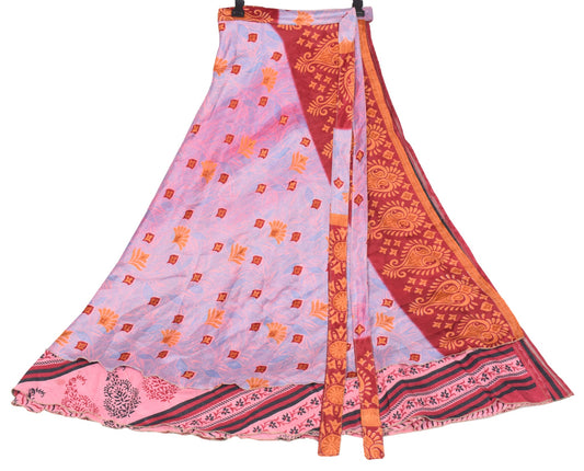 Sushila Vintage Art Silk Saree Magic Wrap Reversible Skirt Beach Dress Pink Boho