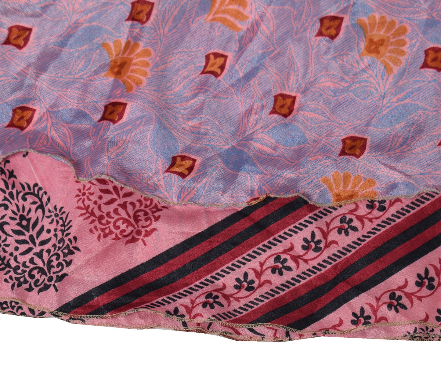 Sushila Vintage Art Silk Saree Magic Wrap Reversible Skirt Beach Dress Pink Boho