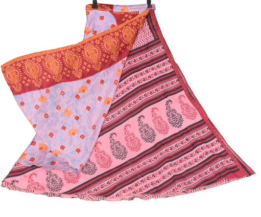 Sushila Vintage Art Silk Saree Magic Wrap Reversible Skirt Beach Dress Pink Boho