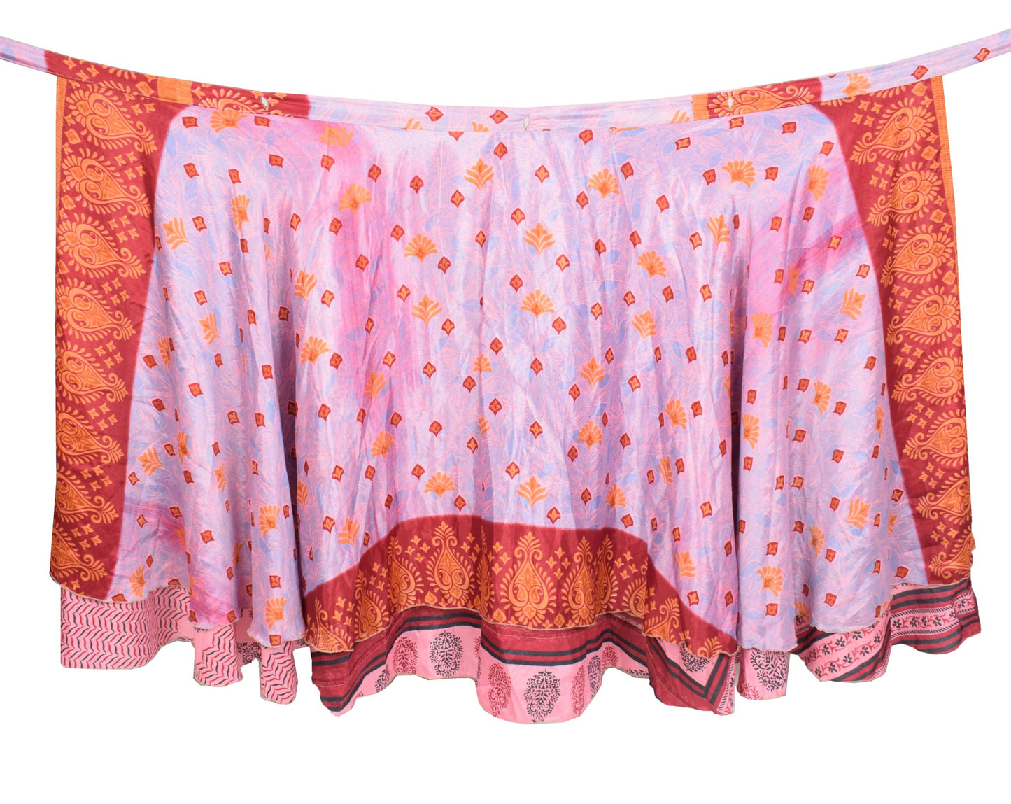 Sushila Vintage Art Silk Saree Magic Wrap Reversible Skirt Beach Dress Pink Boho