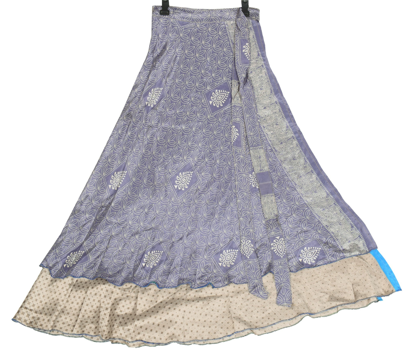 Sushila Vintage Saree Magic Wrap Reversible Art Silk Floral Skirt Beach Dress