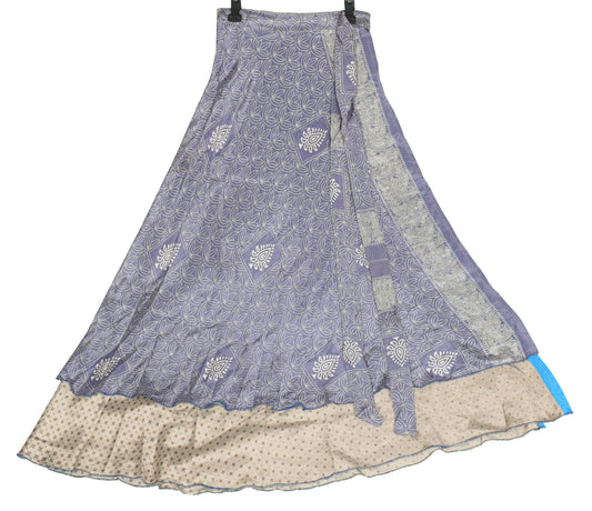 Sushila Vintage Saree Magic Wrap Reversible Art Silk Floral Skirt Beach Dress