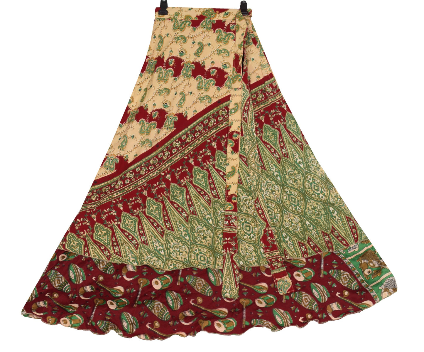 Sushila Vintage Saree Magic Wrap Reversible Skirt Art Silk Maroon Beach Dress