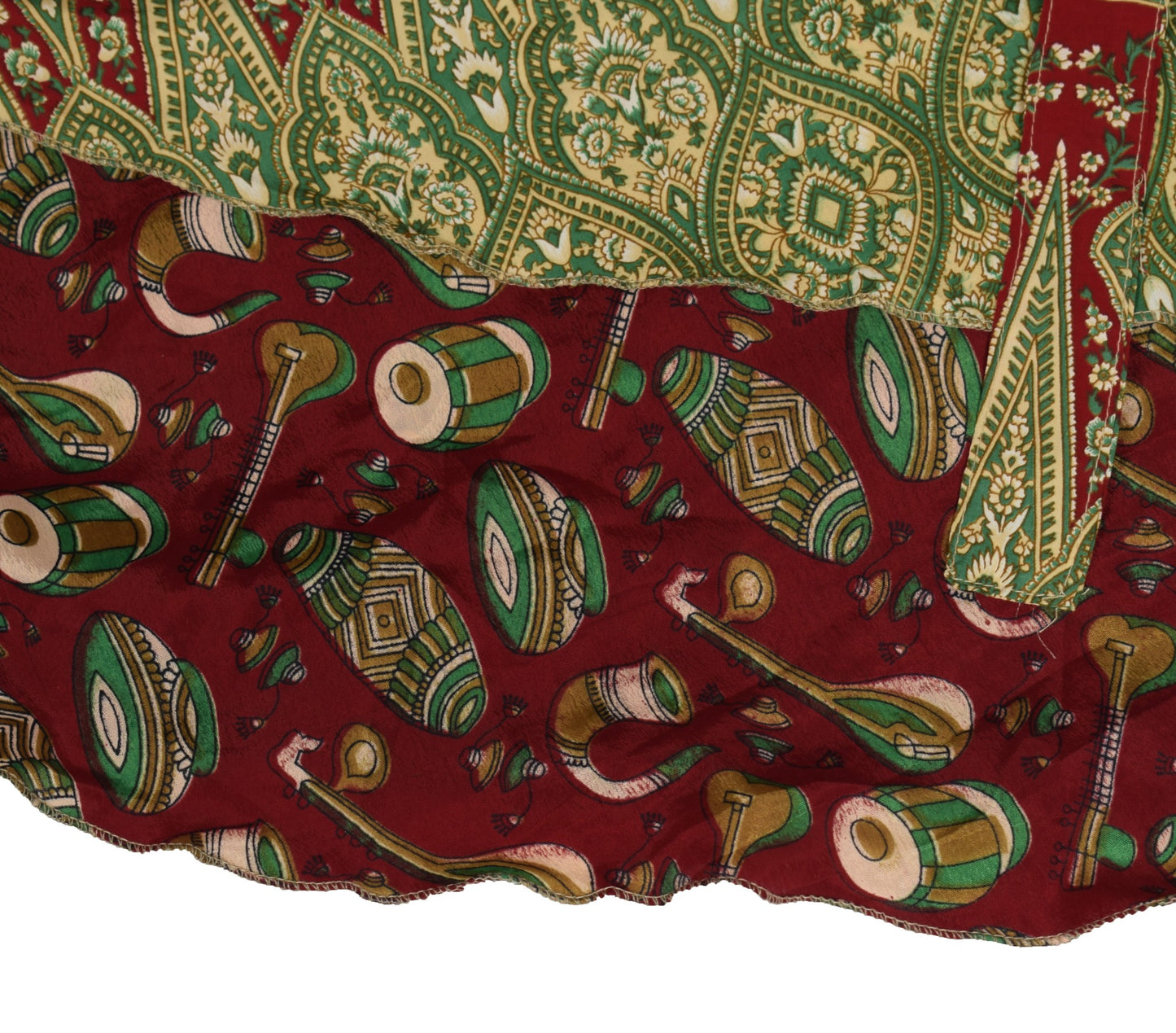 Sushila Vintage Saree Magic Wrap Reversible Skirt Art Silk Maroon Beach Dress